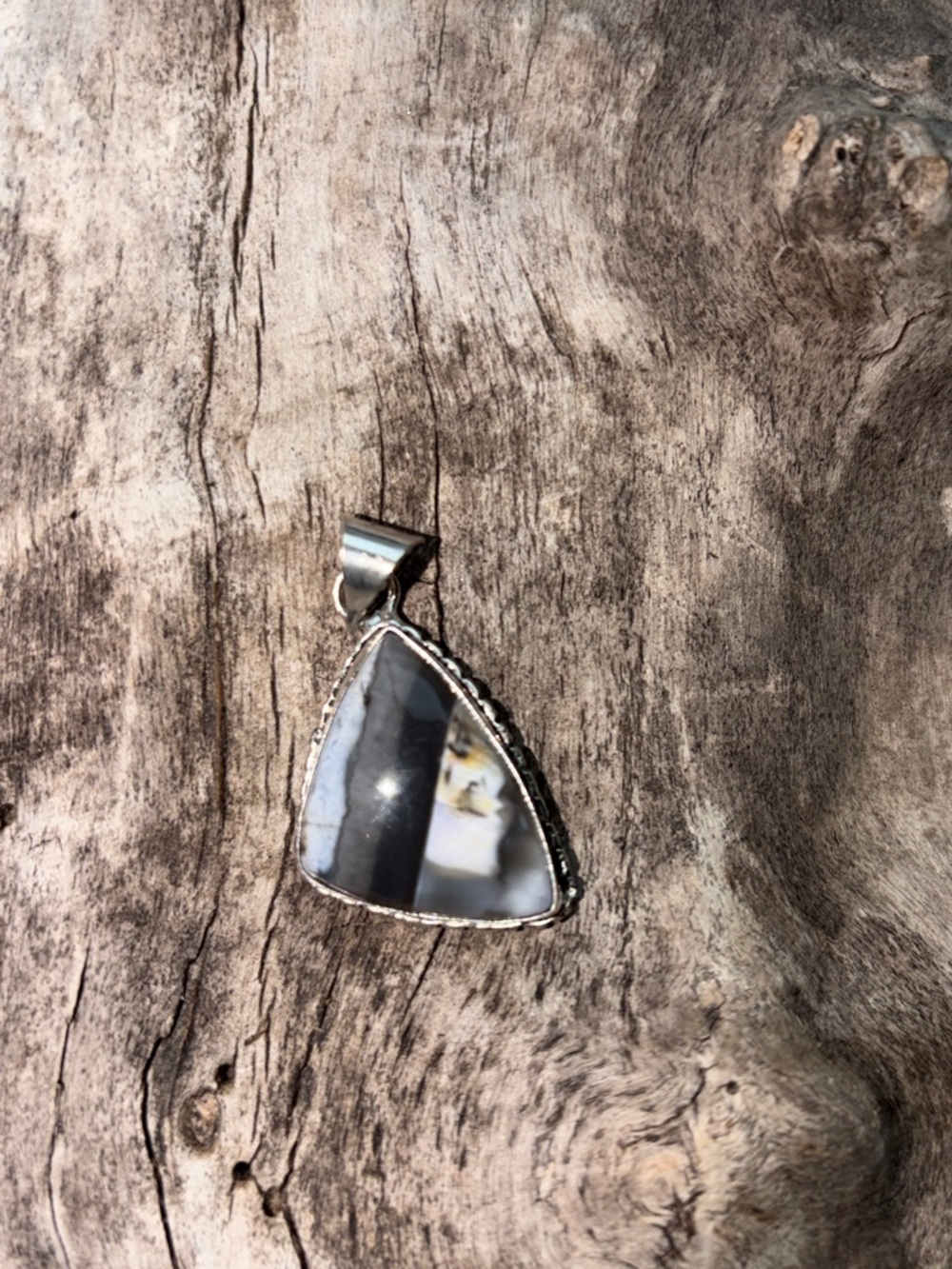 Sterling Silver Gray Jasper Triangle Pendant Necklace